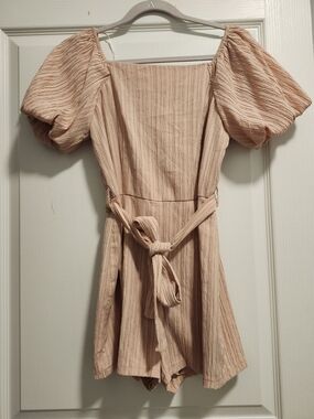 HYFVE Peace Puff Sleeve Romper with Waist Tie
